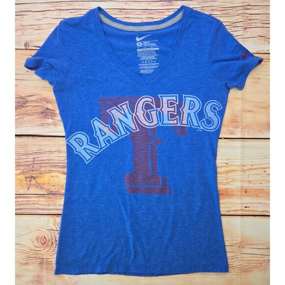 Texas Rangers Nike Womens Small Blue V-Neck Tee Slim Fit - Picture 3 of 6